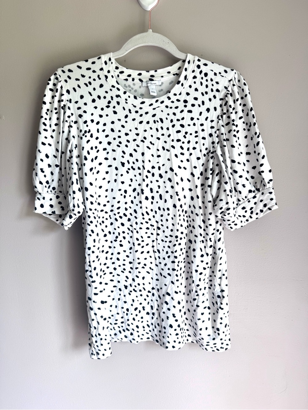 Daily Ritual Anthropologie Dalmation Puff Sleeve Top Black White Polka Dot XL